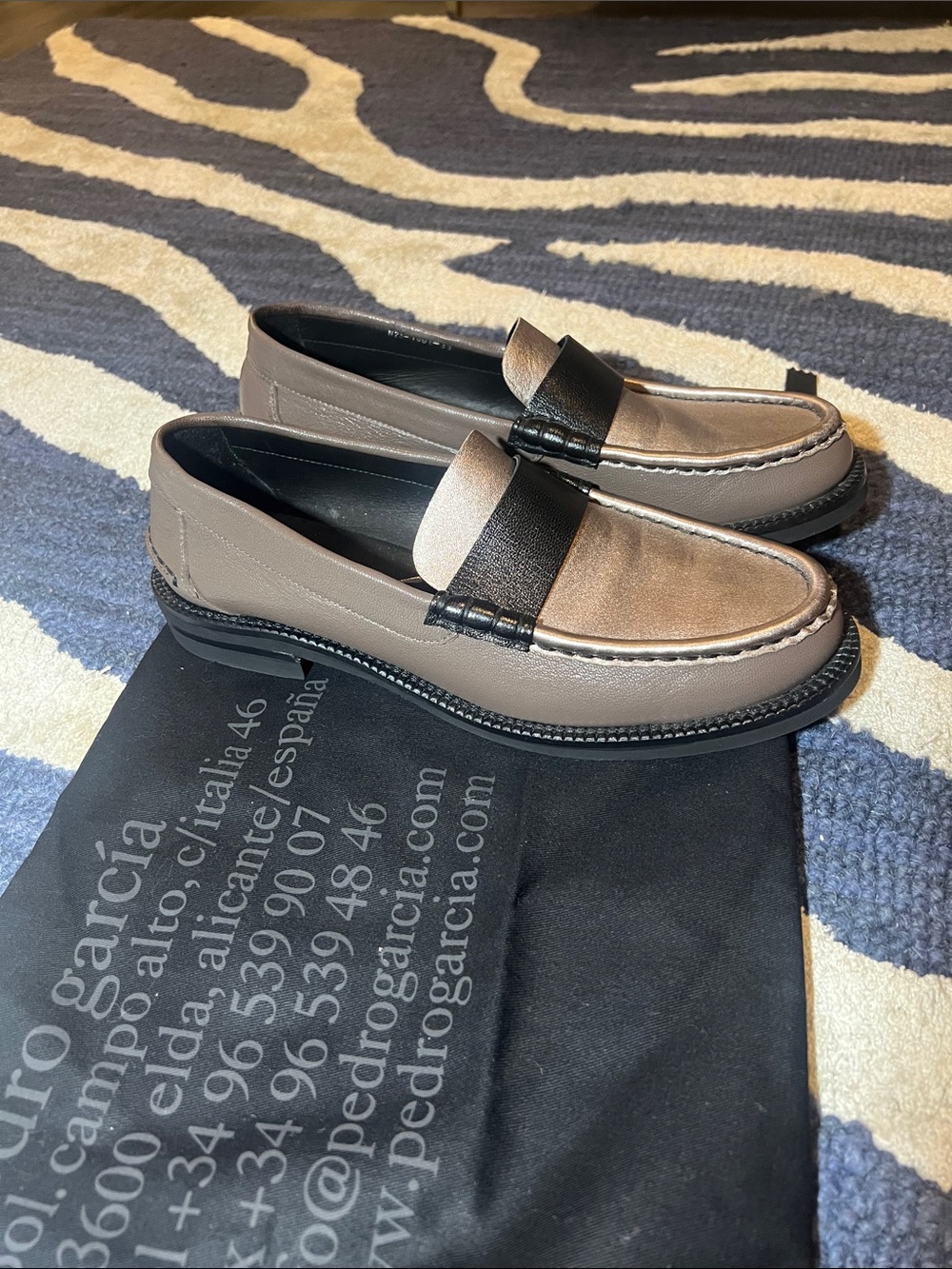 Pedro Garcia Taupe Loafers with Black Strap